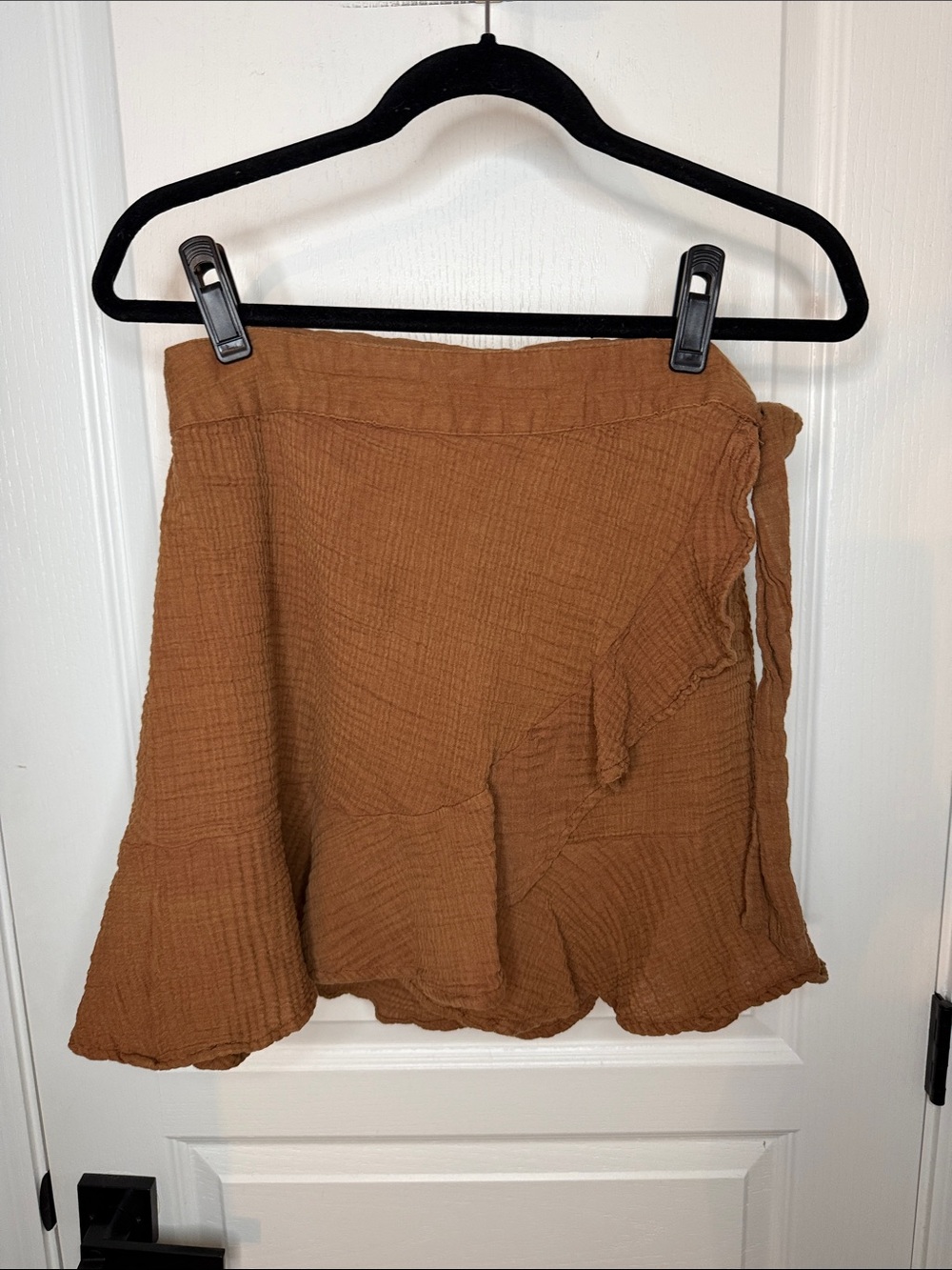 Anthropologie Caramel Mini Wrap Skirt